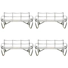 Classic English Edwardian Wrought Iron Strap Style Garden Benches 3