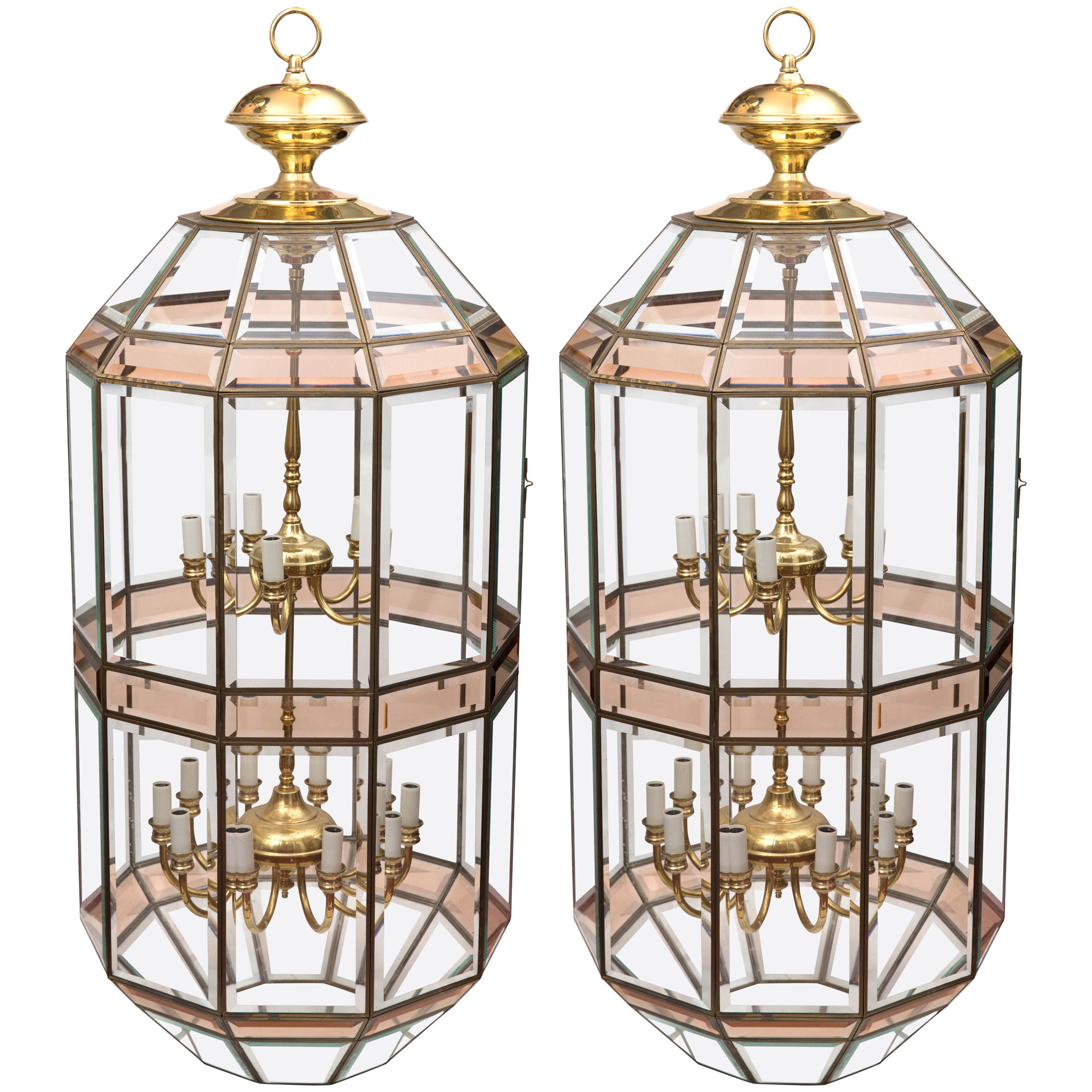 Large Octagonal Brass Chandelier by Fredrick Ramond at 1stDibs