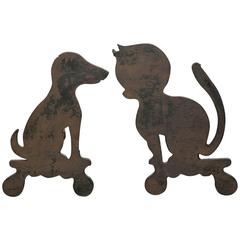 Vintage Funny Pair of Iron Firedogs