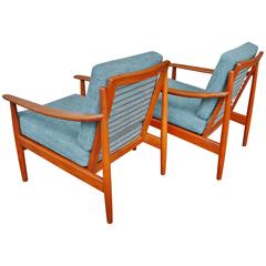 Vintage Hot Pair of Teak Lounge Chairs Attributed to Grete Jalk, Restored