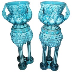 Pair of French 19th Century Moorish Style Glazed Jardinieres by Clément Massier