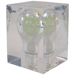 Vintage Lucite Cube with Encased Light Bulb