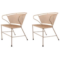 Pair of Metal Mesh Garden Chairs Attributed to Woodard