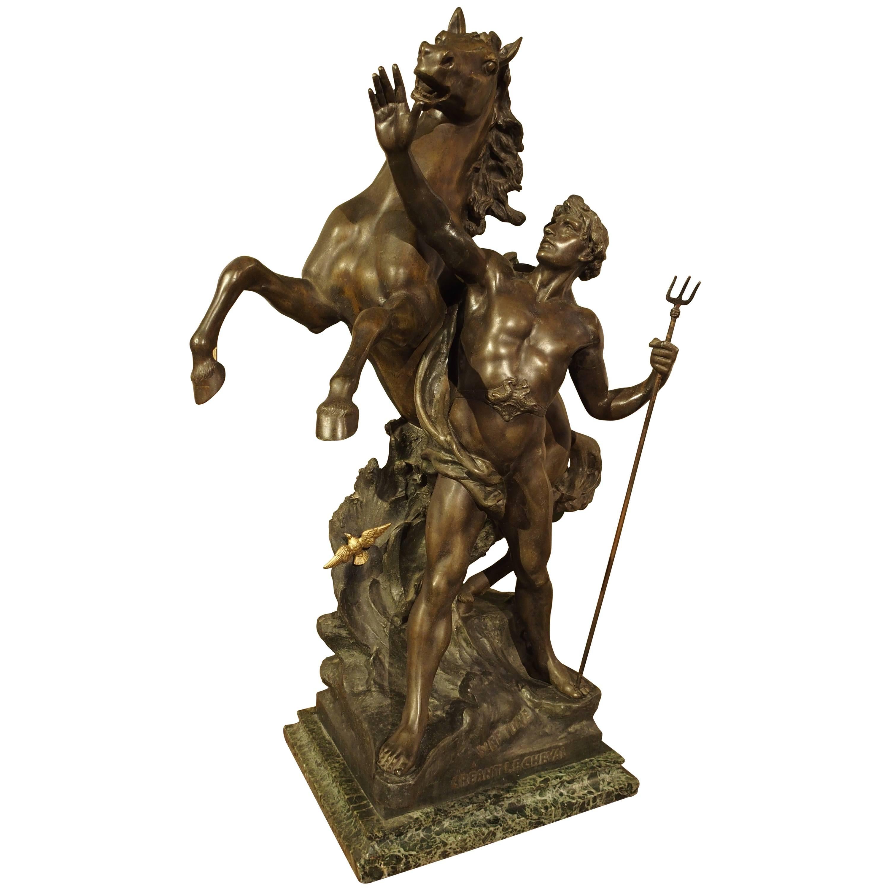 Antique French Statue of Neptune 'Creant Le Cheval'