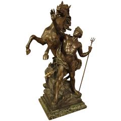 Antique French Statue of Neptune 'Creant Le Cheval'