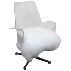 Luxe Lucite and Mongolian Sheepskin Swivel Lounge Chair