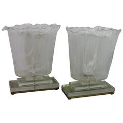 Pair of Flower Shaped Murano Glass and Copper Lamps