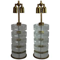 Used Special Pair of Murano Glass and Copper Lamps