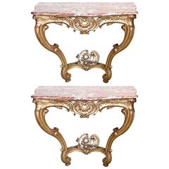 Pair of Carved Giltwood Louis XV Style Console Tables