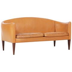 Illum Wikkelsø Two-Seat Sofa or Settee in Brown Leather, 1960