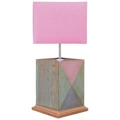 Hand-Painted Harlequin Table Lamp Base with Patinaed Copper Plate