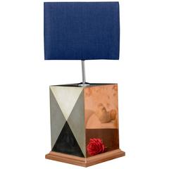 Hand-Painted Harlequin Grey Black and White Table Lamp Base with Polished Copper