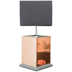 Hand-Painted Table Lamp in Original with Polished Copper Front