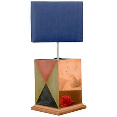 Hand-Painted Table Lamp with Polished Copper Plate