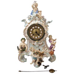 Antique Meissen Gorgeous Mantle /Table Clock Four Elements Sculptured Cherubs circa 1860