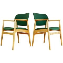 Vintage Danish Beech and Wool Armchair Chair by Fritz Hansen for Larsen & Madsen