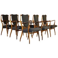 Vintage 1940s Rosewood and Wool Dining Chairs Set of Six by Andrew J Milne