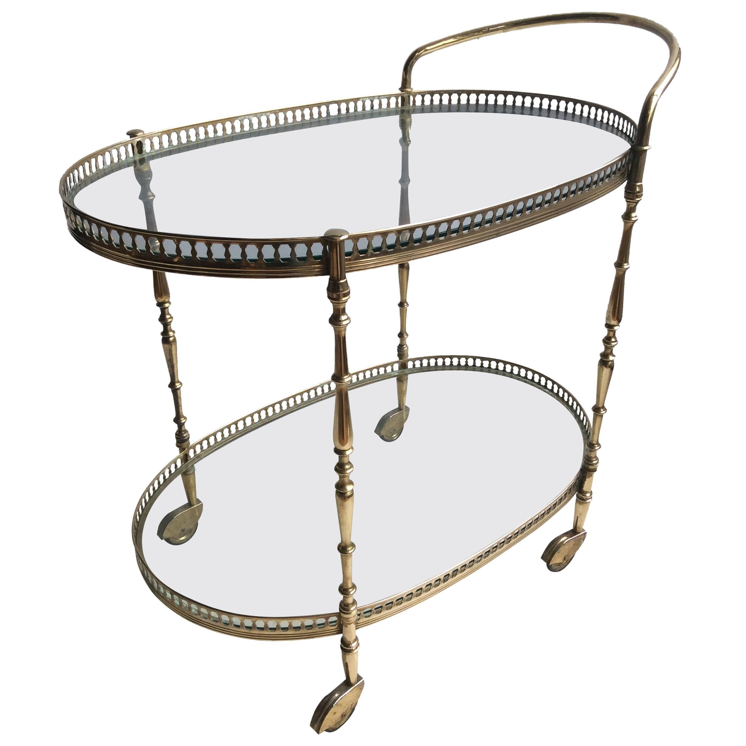 Vintage French Brass Oval Drinks Trolley / Bar Cart