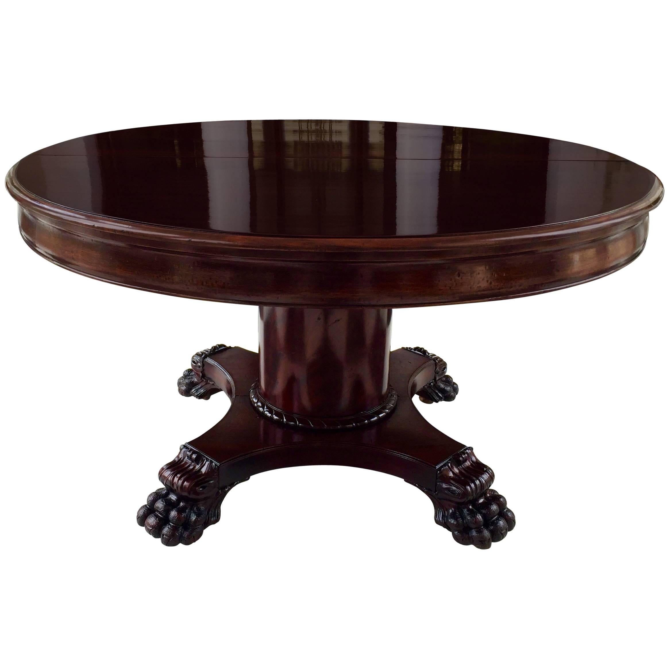 Round Dining Table, 54"Neoclassical solid Mahogany expanding to 12.5' lion claws