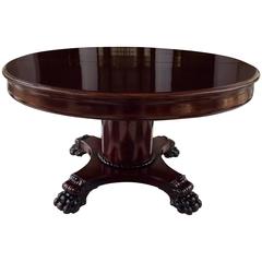 Round Dining Table, 54"Neoclassical solid Mahogany expanding to 12.5' lion claws