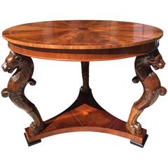Round Center Table in Empire Style, 50" Mahogany with Lion heads over Lion legs