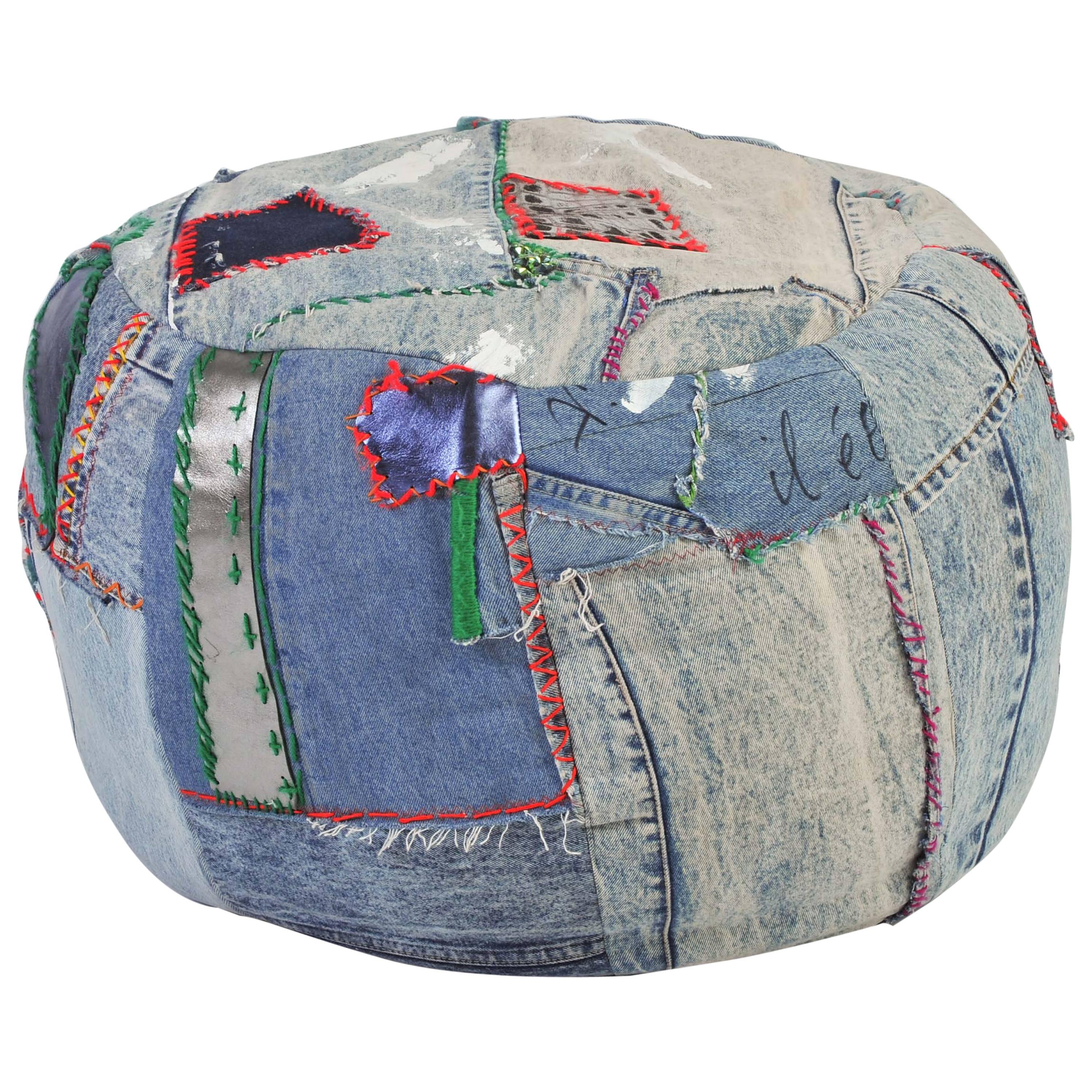 Pouf, Ottomans, Floor cushions, Vintage Denim 'Pouf' 'Art Piece' by Breaad