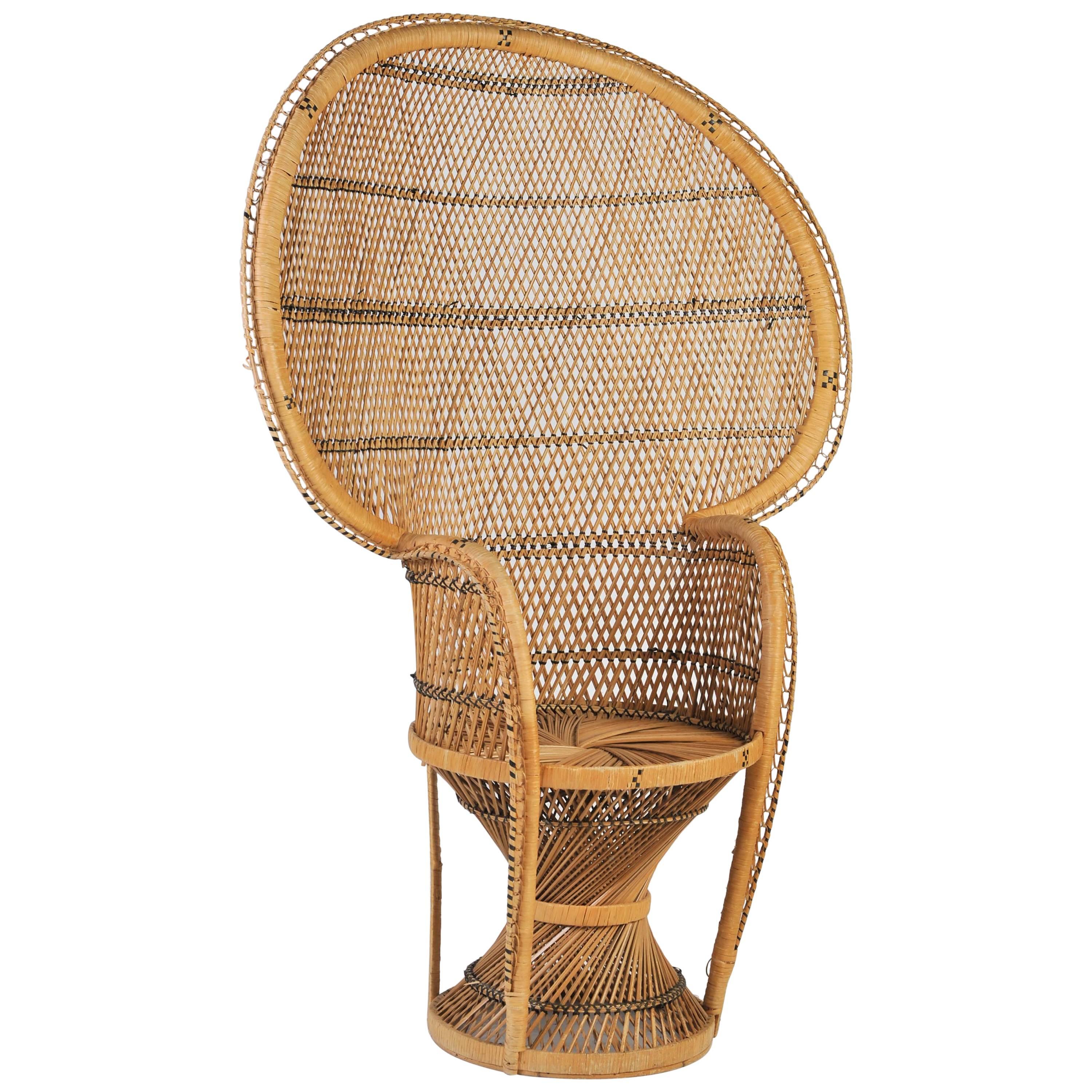 Large Vintage Bohemian 1970s Wicker Emmanuel/Peacock Chair  For Sale