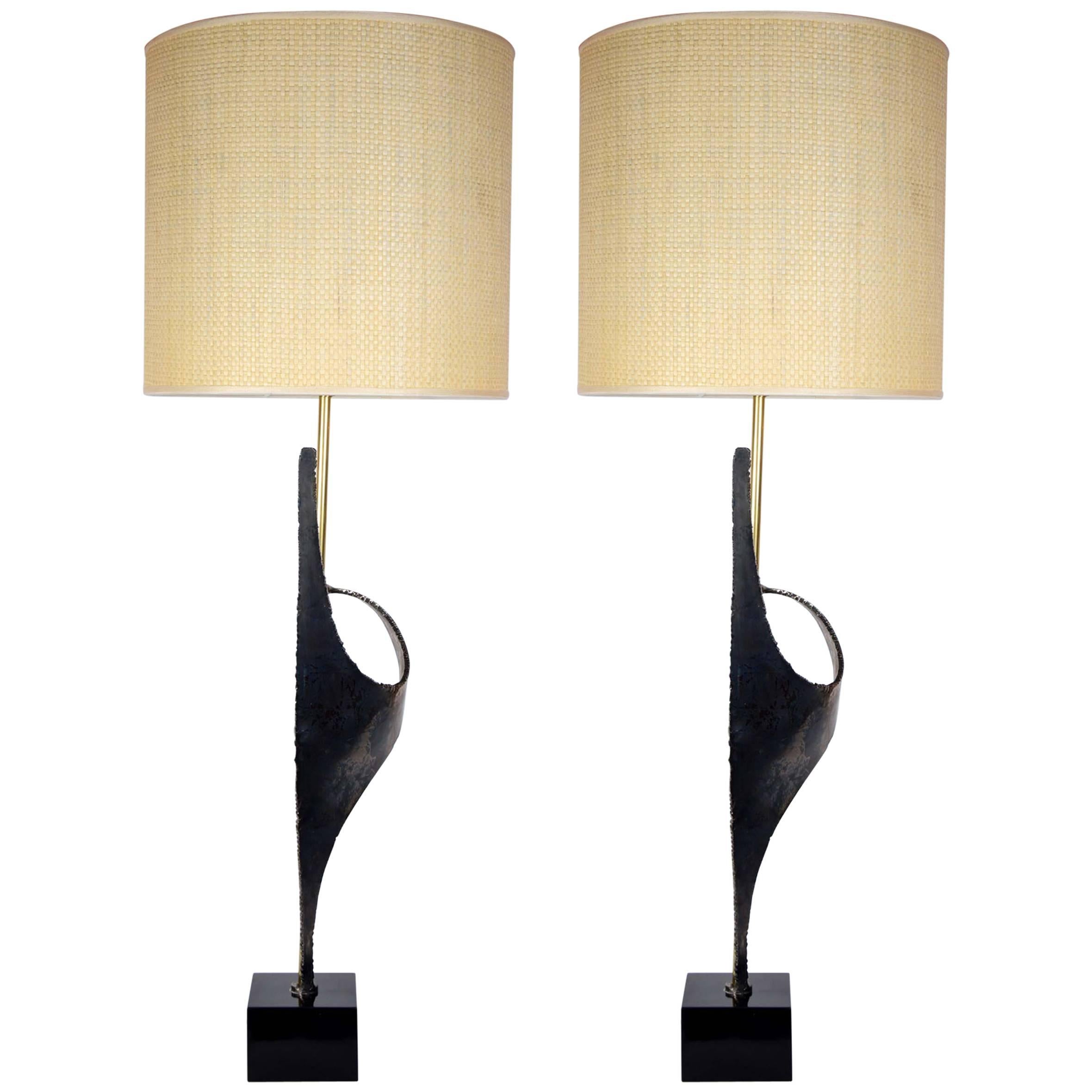 Pair of Brutalist Lamps in the Style of Curtis Jere