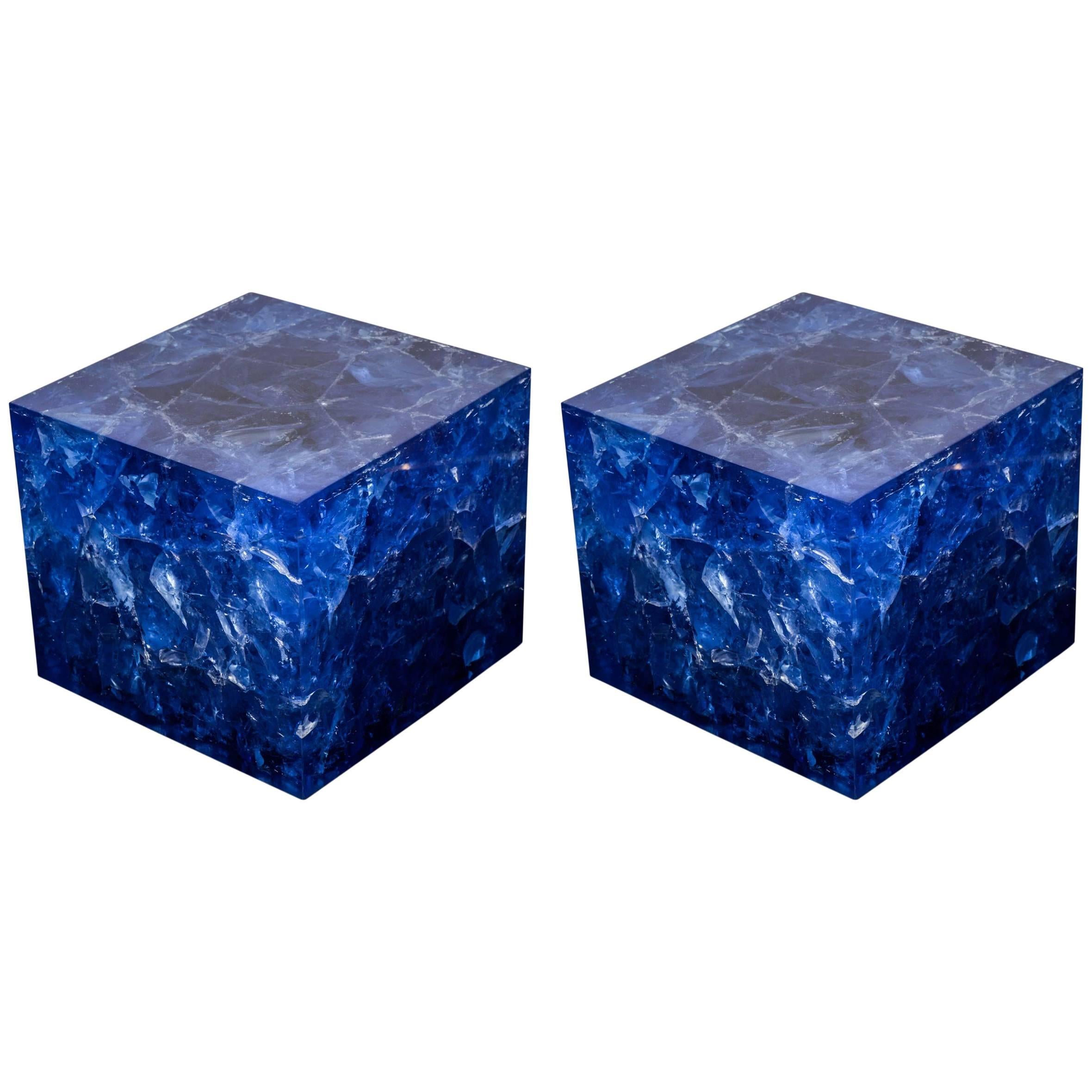 Pair of Fantastic Resin Cube Side Tables by Franco Gavagni For Sale