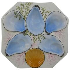 Continental Porcelain Eight-Sided Hand-Painted Oyster Plate