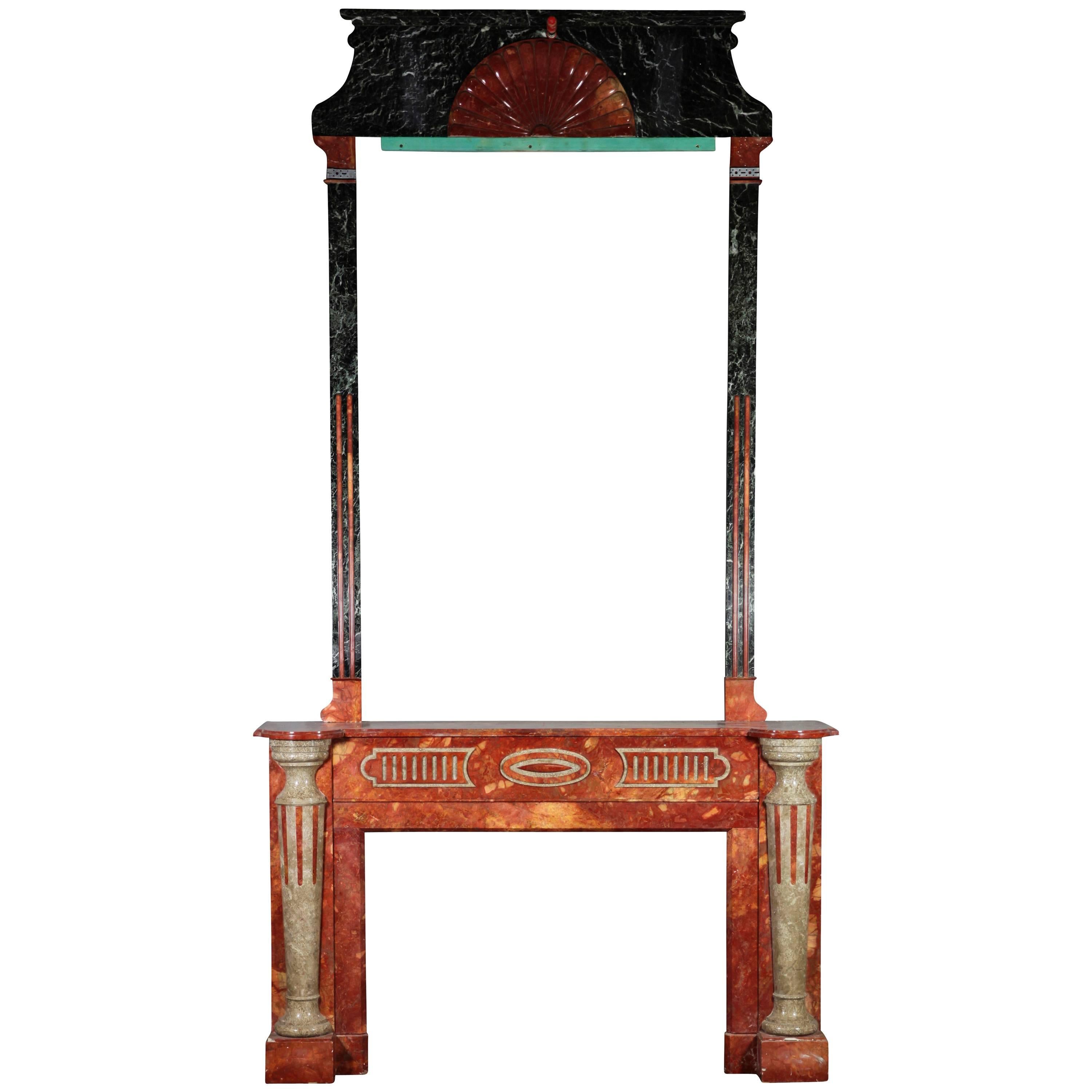 20th Century Rare Art Deco Period Fireplace Mantel with Trumeau For Sale