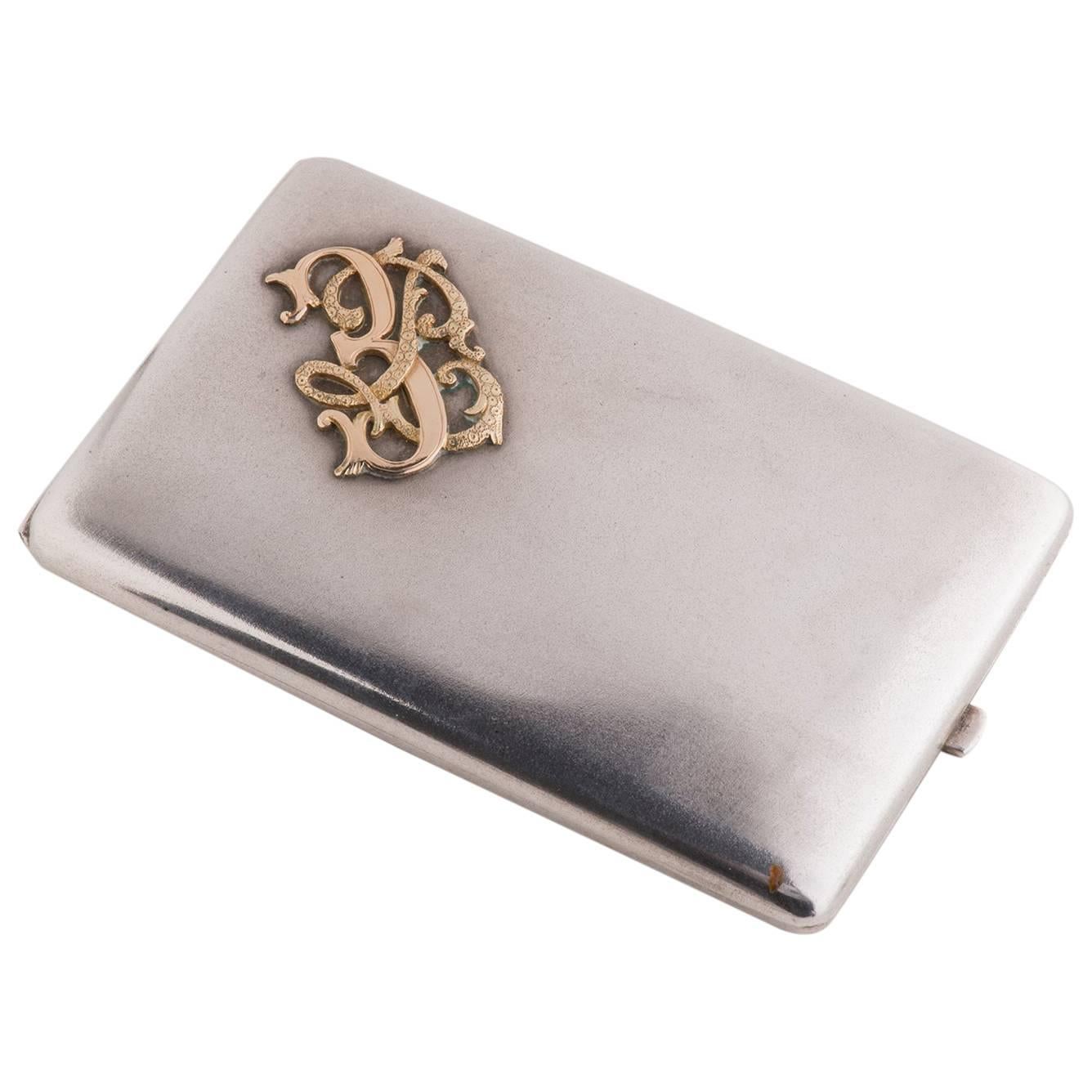 Silver and Gold Antique Personal Card or Cigarette Holder For Sale