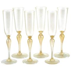 6 Venetian Hand-Blown Champagne Flutes by Martinuzzi