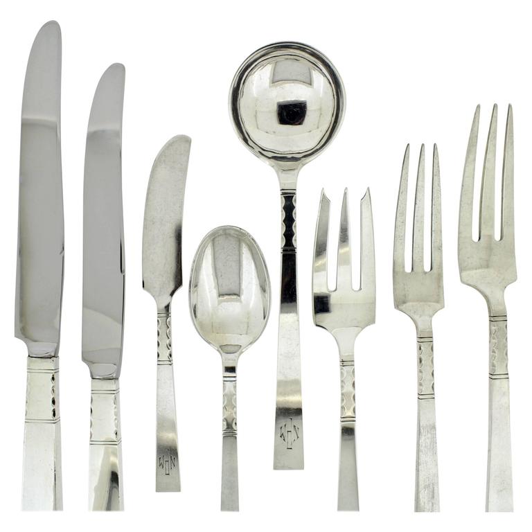 Art Deco Neptune Pattern Sterling Silver Flatware Set by Black, Starr