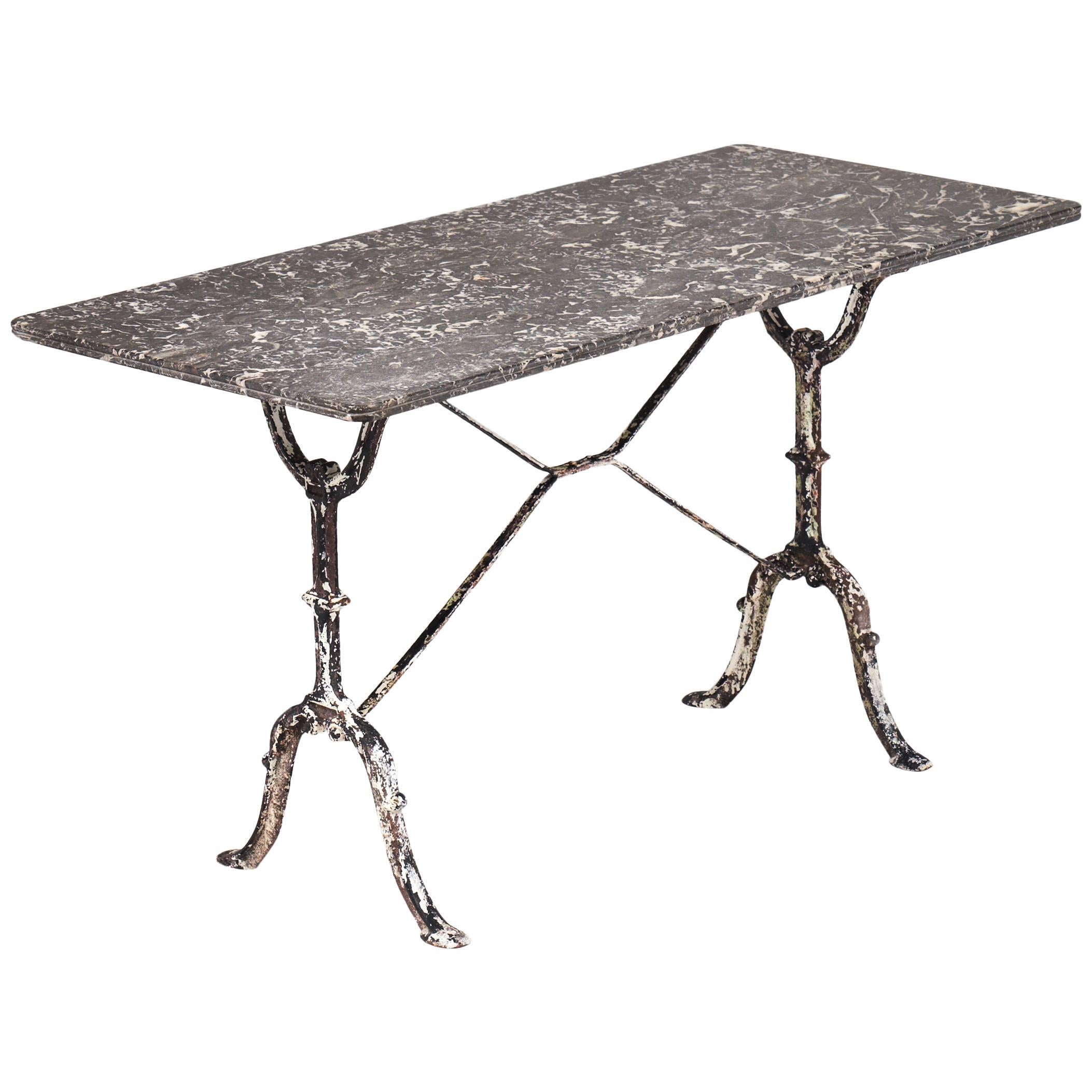 French Antique Marble-Top Cast Iron Bistro Table