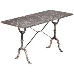 French Antique Marble-Top Cast Iron Bistro Table