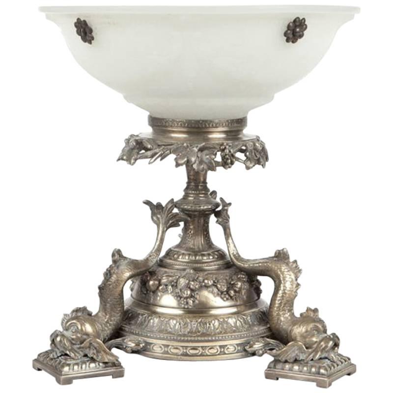 19th Century Silvered Bronze and Opaline Centerpiece