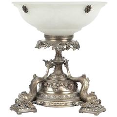 Antique 19th Century Silvered Bronze and Opaline Centerpiece