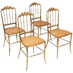 Vintage Set of Four Chiavari Chairs in Solid Brass