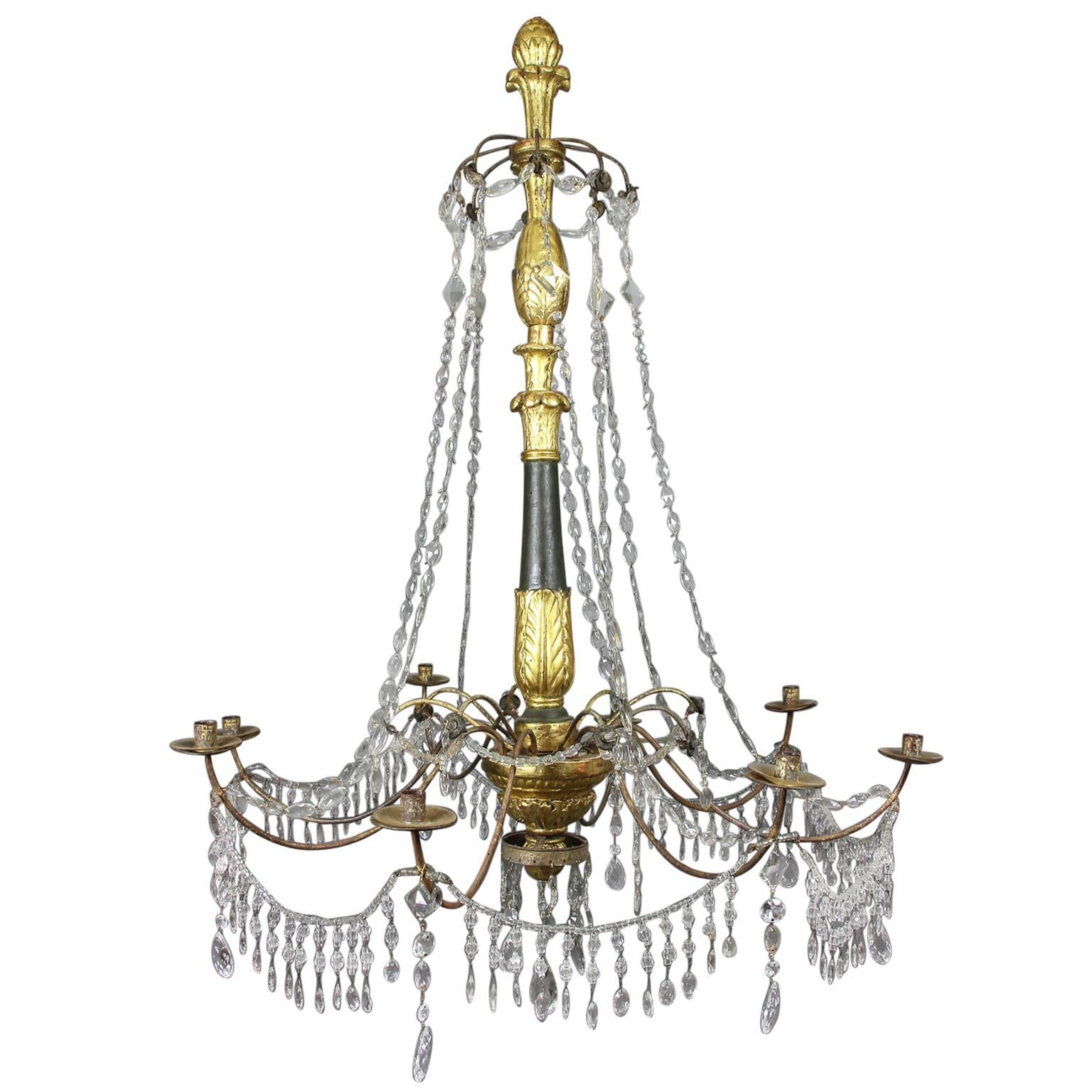Italian Neoclassic Giltwood and Cut-Glass Chandelier