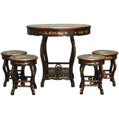 Chinese Rosewood Mother-of-Pearl Inlay Tea Table with Stools