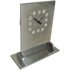 Rare German Art Deco/Secessionist Chromed Steel and Brass Geometric Desk Clock