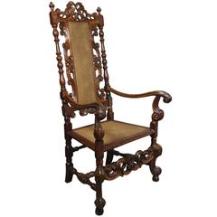 William and Mary Carved Walnut Armchair
