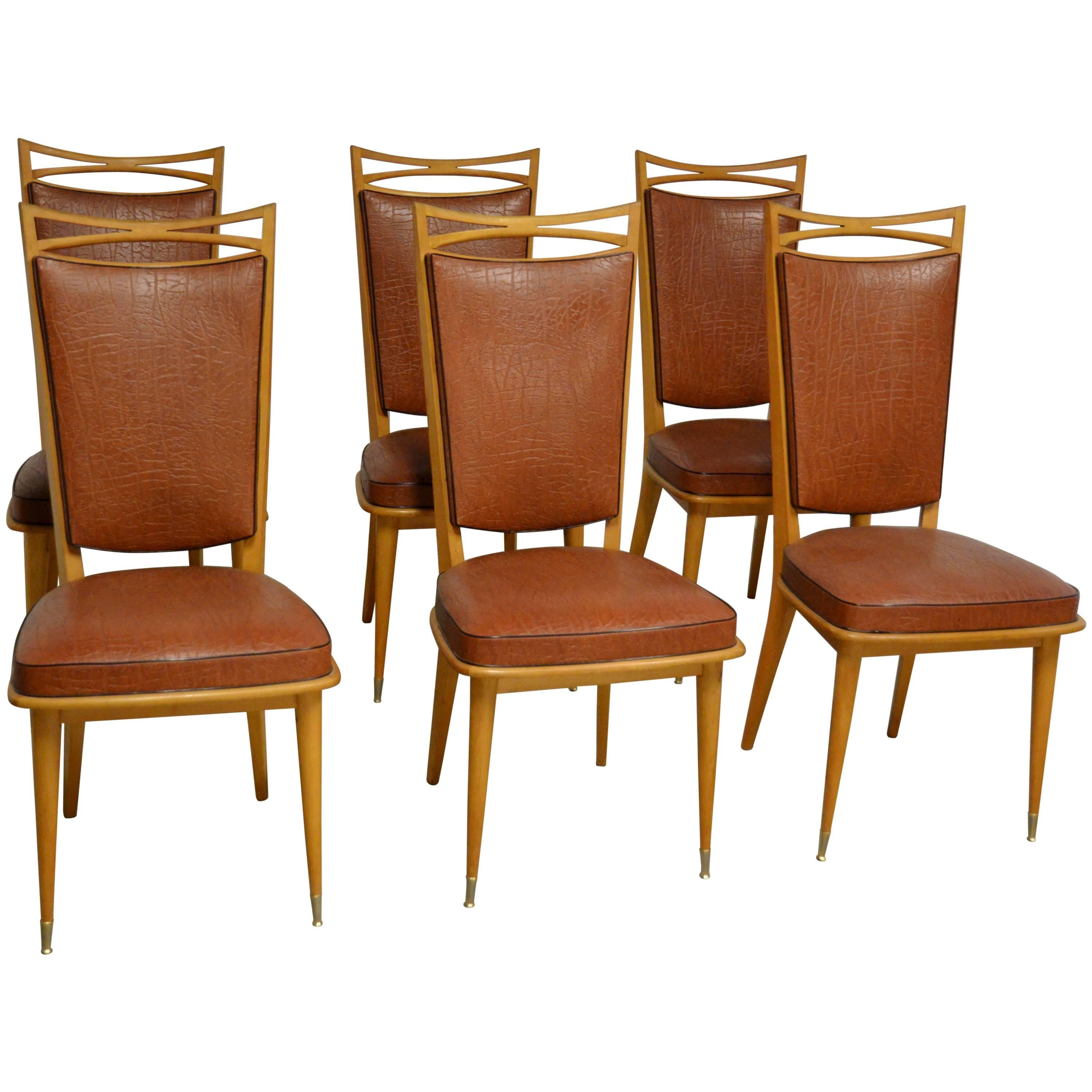 French Art Deco Side Chairs, Set of Six