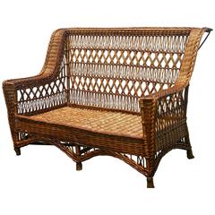 Antique Paine Furniture Willow Triple Cross Wicker Settee