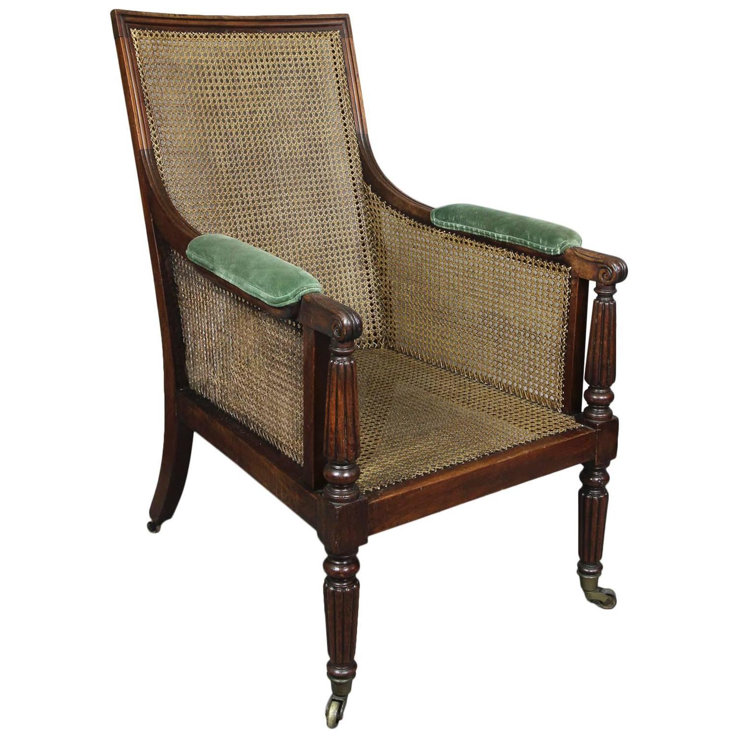 Regency Mahogany Caned Bergere Chair For Sale at 1stdibs