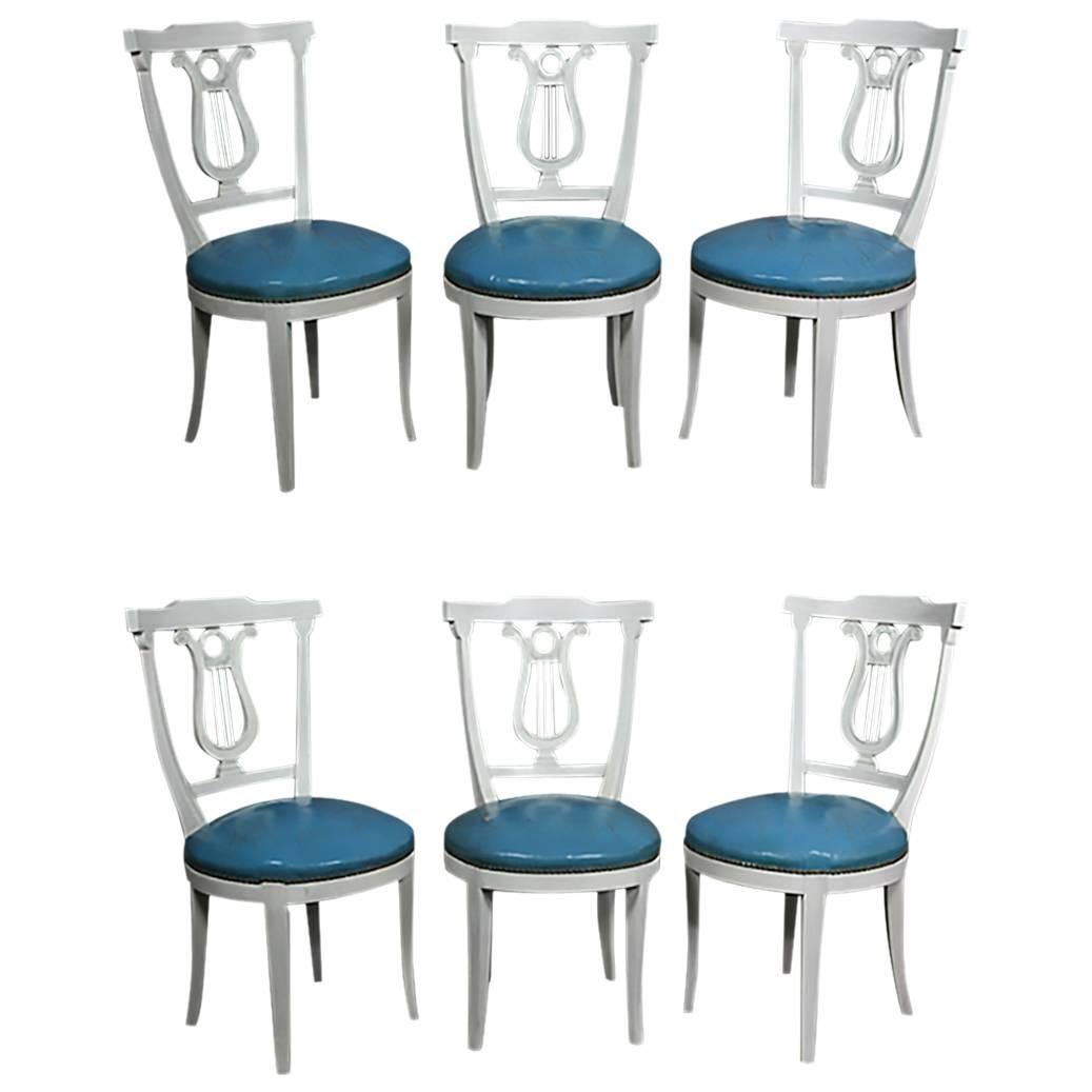 Set of Six Neoclassic Style Painted Dining Chairs