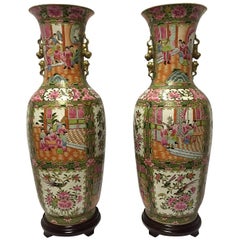 Pair of Chinese Rose Canton Porcelain Vases, circa 1900