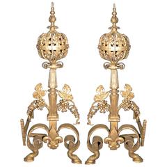 Pair of Wrought Iron and Bronze Baroque Style Andirons 6