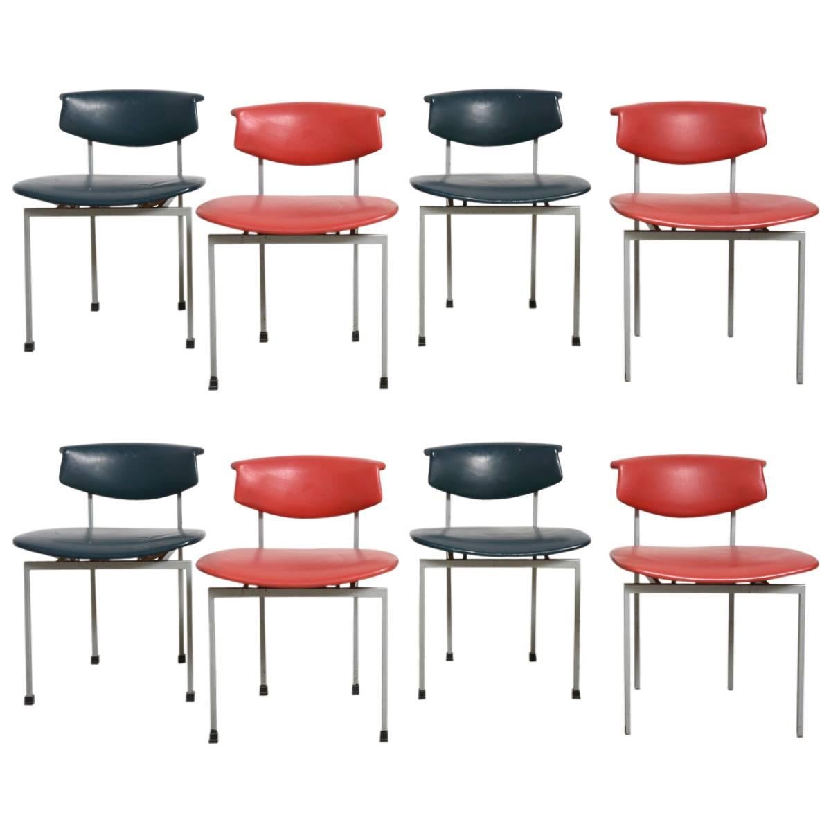 Set of Eight Dutch Industrial "Meander" Edition Chairs Designed by Rudolf Wolf